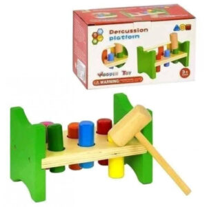 Wooden Percussion Platform Pounding Bench and Hammer Knock Children